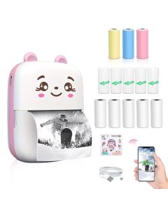 Kravit Bluetooth Mini Printer for Students | Inkless Wireless Thermal Printer (Black & White) | Portable Wireless Mini Printer for Mobile | Black & White and Color Printing (Pink)