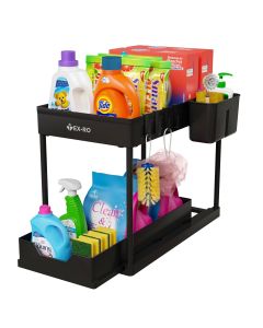 TEX-RO 2 Tier Under Sink Storage Organizer for Kitchen & Bathroom/Pullout Cabinet Organizer for Kitchen Cabinets/Under Sink Organizer/Bathroom Cabinet Storage(Pack of 1, Black)